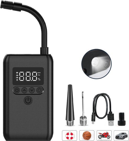 foto van een 4 in 1 compressor elektrische fietspomp autobandenpomp