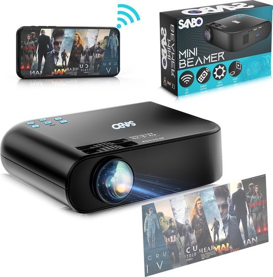 foto van een Zwarte mini beamer streamen vanaf je telefoon