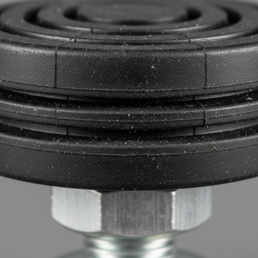 Close-up foto van rubber trillingdemper materiaal, textuur en constructie details, macro fotografie