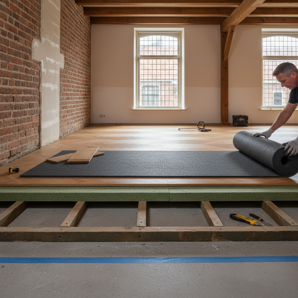 Houten vloer geluidsisolatie met ondervloer
