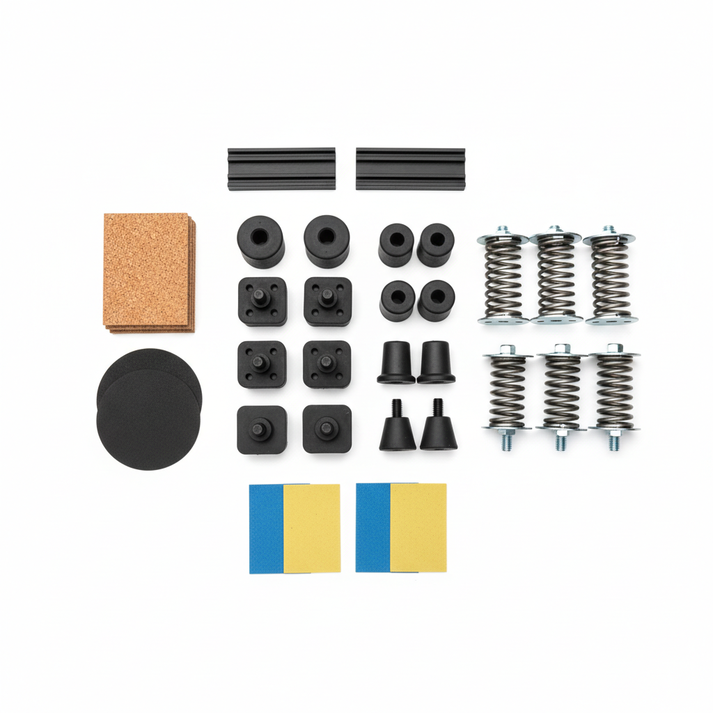 Vergelijking verschillende types trillingsdempers: MS dempers, audio dempers en machine dempers naast elkaar